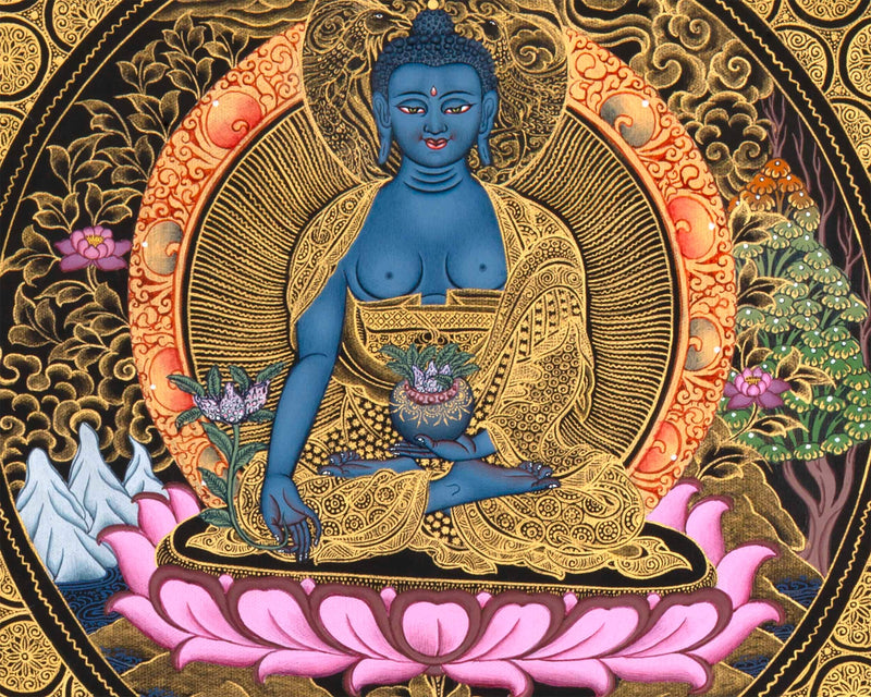 Healing Buddha Mandala Thangka | Medicine Buddha Art | Buddhist Hand Painting|