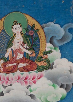 Vintage Avalokiteshvara Thangka | Manjushree, Vajrapani, White & Green Tara