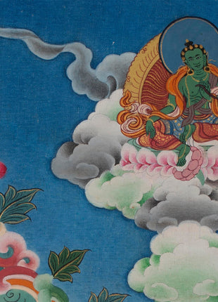 Vintage Avalokiteshvara Thangka | Manjushree, Vajrapani, White & Green Tara