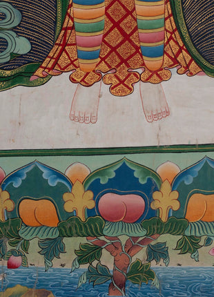 Vintage Avalokiteshvara Thangka | Manjushree, Vajrapani, White & Green Tara