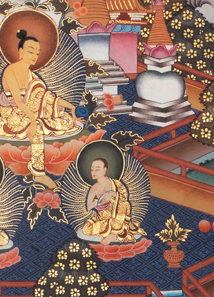 Manjushri and Kathmandu | Swayambhu Folk Lore Representation | Vintage Thangka Painting