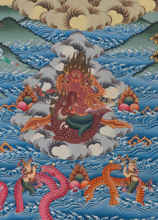Manjushri and Kathmandu | Swayambhu Folk Lore Representation | Vintage Thangka Painting