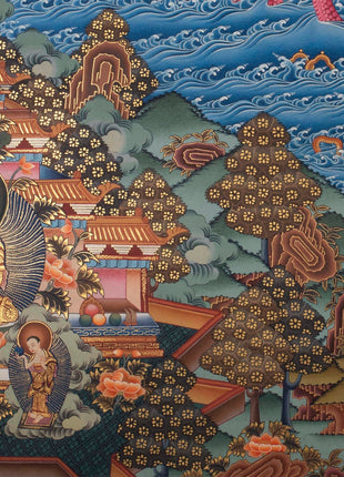 Manjushri and Kathmandu | Swayambhu Folk Lore Representation | Vintage Thangka Painting