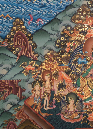 Manjushri and Kathmandu | Swayambhu Folk Lore Representation | Vintage Thangka Painting