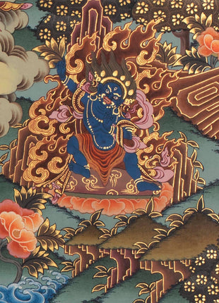Manjushri and Kathmandu | Swayambhu Folk Lore Representation | Vintage Thangka Painting