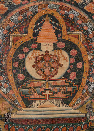 Stupa Thangka | Vintage Original hand painted Buddhist Art with brocade