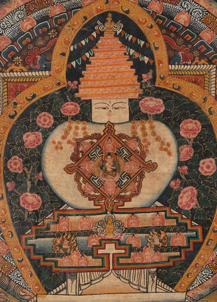 Stupa Thangka | Vintage Original hand painted Buddhist Art with brocade