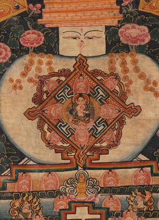 Stupa Thangka | Vintage Original hand painted Buddhist Art with brocade