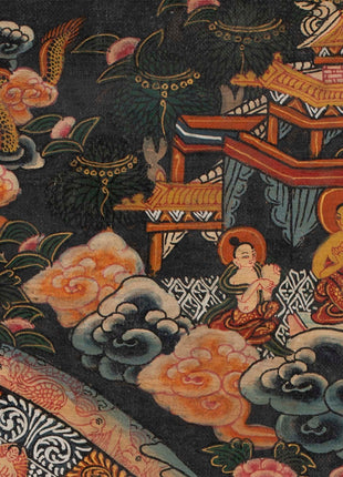 Stupa Thangka | Vintage Original hand painted Buddhist Art with brocade