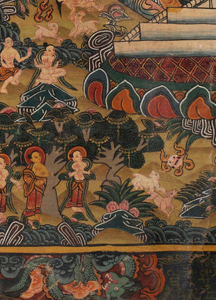 Stupa Thangka | Vintage Original hand painted Buddhist Art with brocade