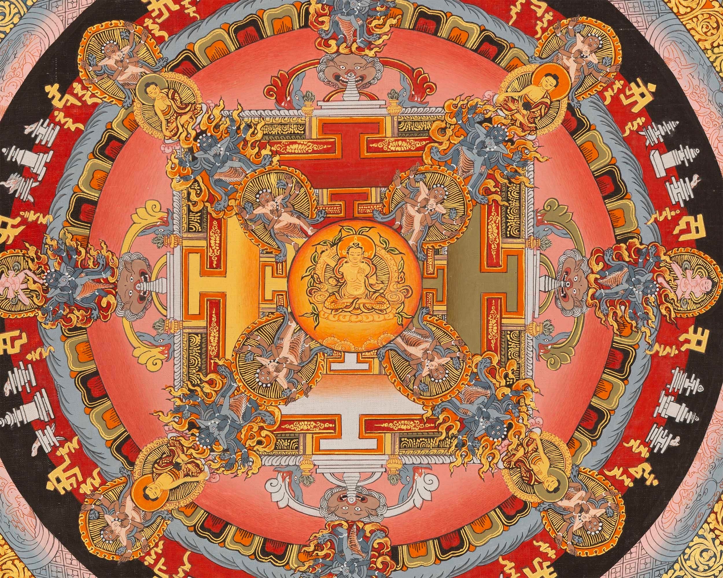 Traditional Mandala Art | Manjushri Thangka | Bodhisattva of Wisdom & Compassion
