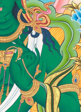 Goddess Green Tara Thangka | Cotton Canvas Hand Painting | Religous Wall Decor