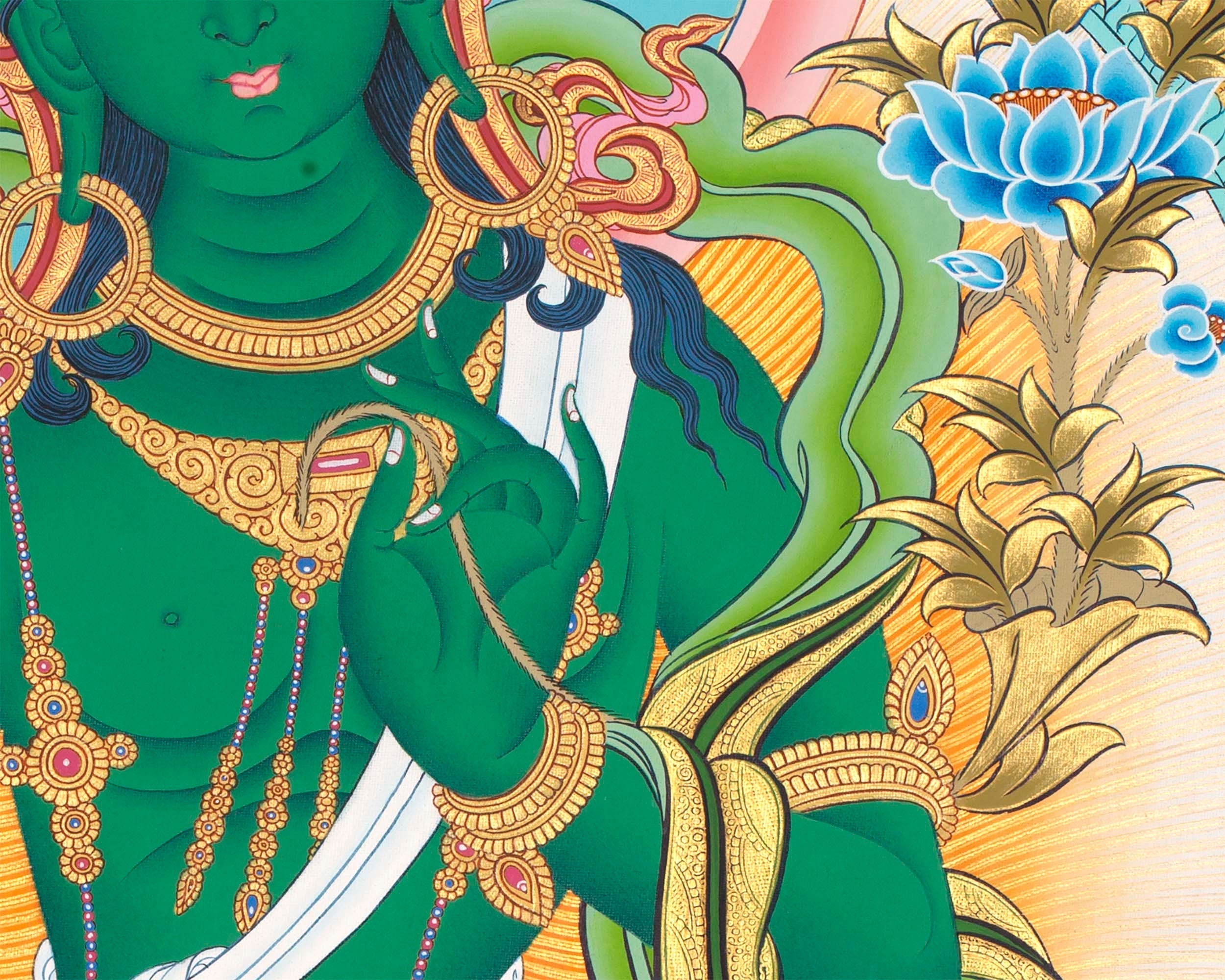 Goddess Green Tara Thangka | Cotton Canvas Hand Painting | Religous Wall Decor