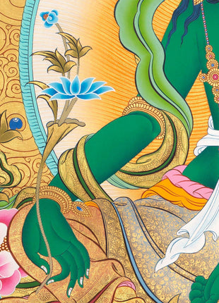 Goddess Green Tara Thangka | Cotton Canvas Hand Painting | Religous Wall Decor