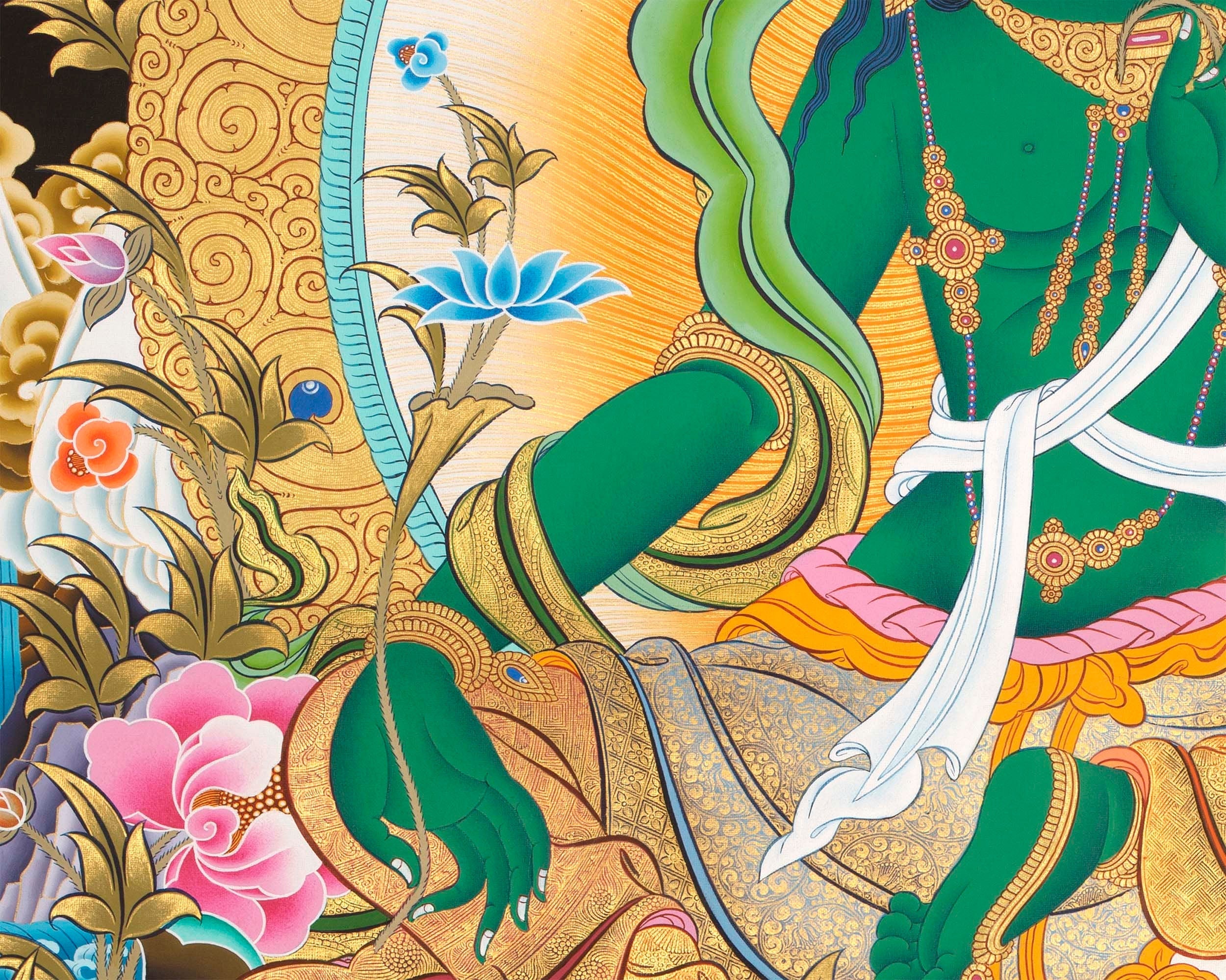 Goddess Green Tara Thangka | Cotton Canvas Hand Painting | Religous Wall Decor