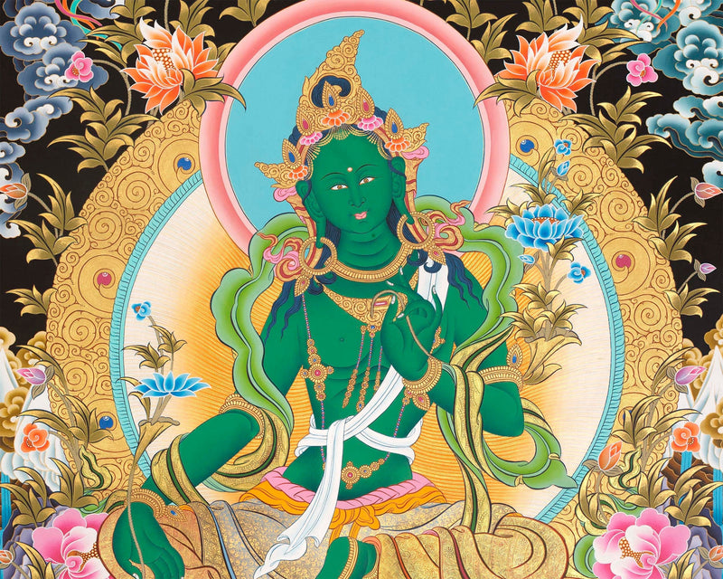 Goddess Green Tara Thangka | Cotton Canvas Hand Painting | Religous Wall Decor