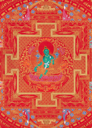 Goddess Green Tara Mandala Thangka | Healing Mandala Thangka | Perfect For Wall Decoration |