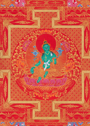 Goddess Green Tara Mandala Thangka | Healing Mandala Thangka | Perfect For Wall Decoration |