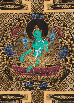 Green Tara Mandala Thangka | Wheel Of Time | Wall Hanging Religious Decor