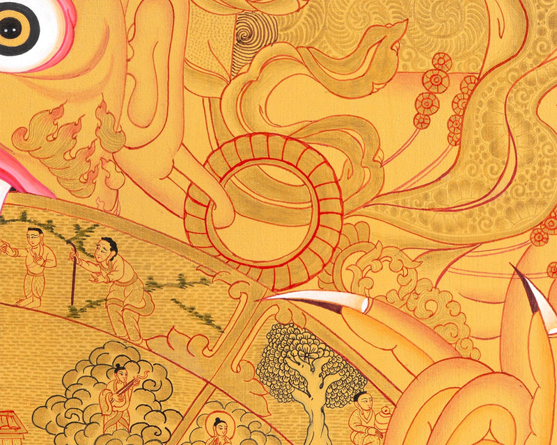 Wheel Of Life Thangka With Full Gold Painted | Wall Decoration Painting | Art Painting for Meditation and Good Luck to house