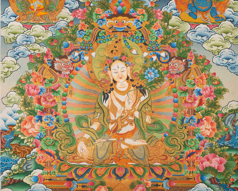 Buddhist White Tara Thangka | Yoga Meditation Canvas Art For Peace And Wellbeing | Wall decoration