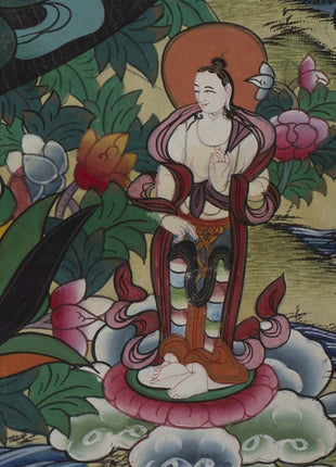 Vintage Arya Lokeshvara | Old Brocade mounted Chengrezig Thangka
