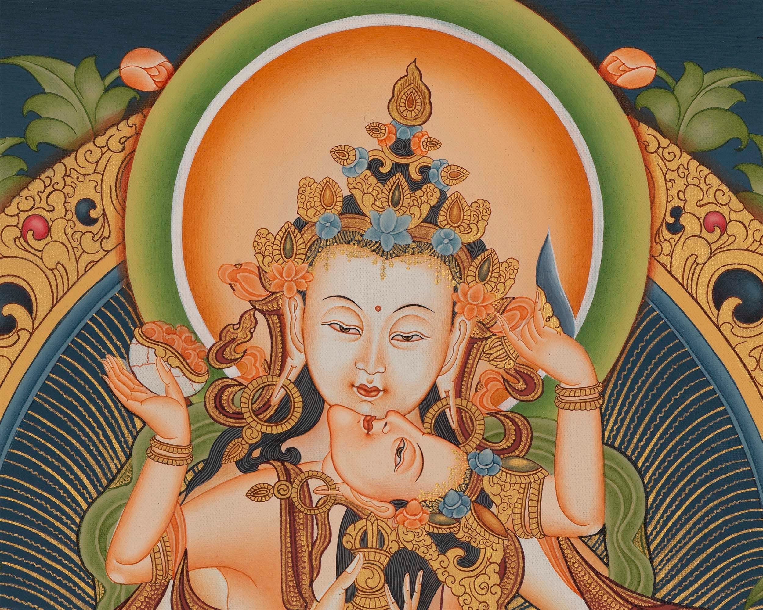Vajrasattva Yab Yum Thangka | Buddhist Thanka Painting For Shrine Altar