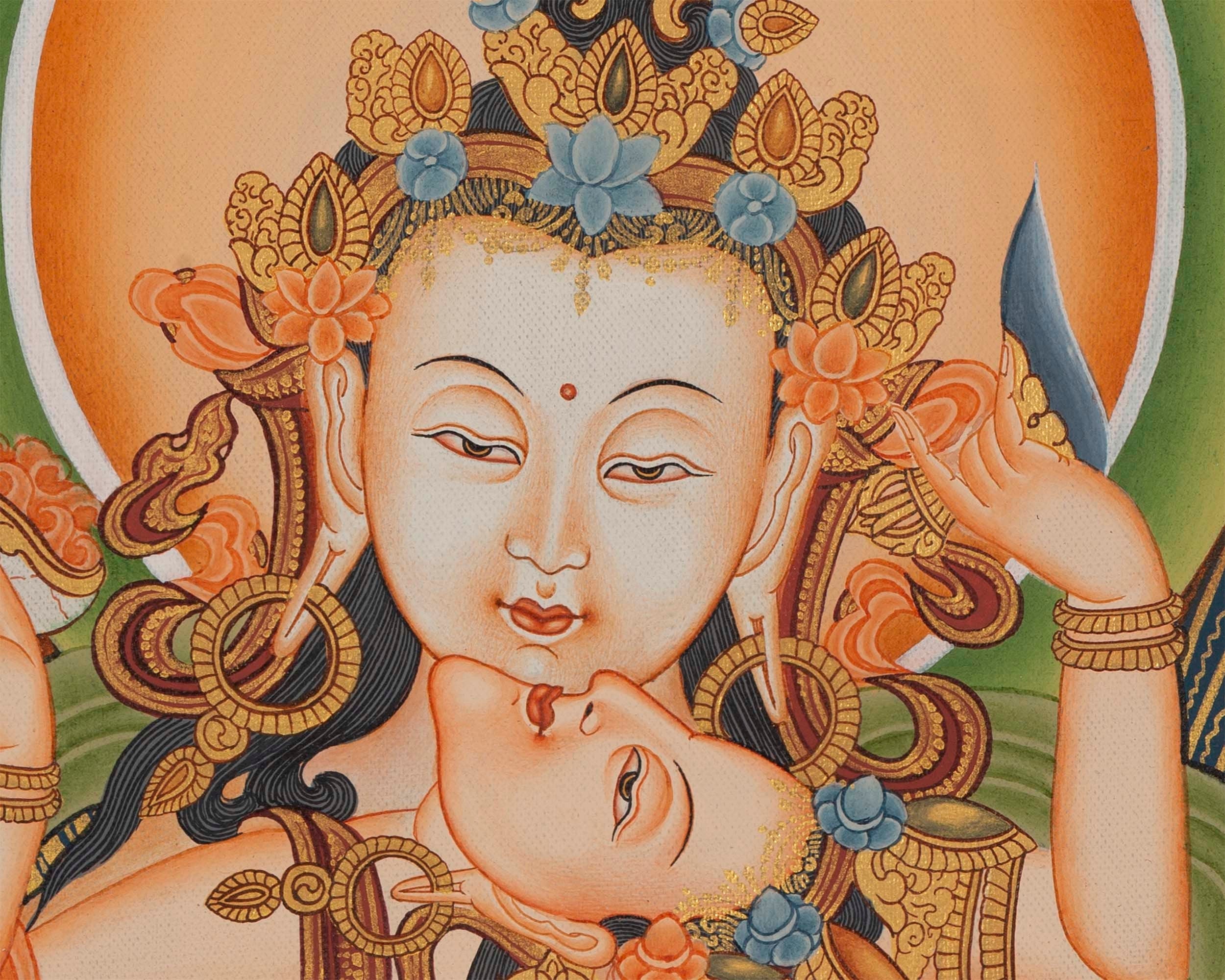 Vajrasattva Yab Yum Thangka | Buddhist Thanka Painting For Shrine Altar