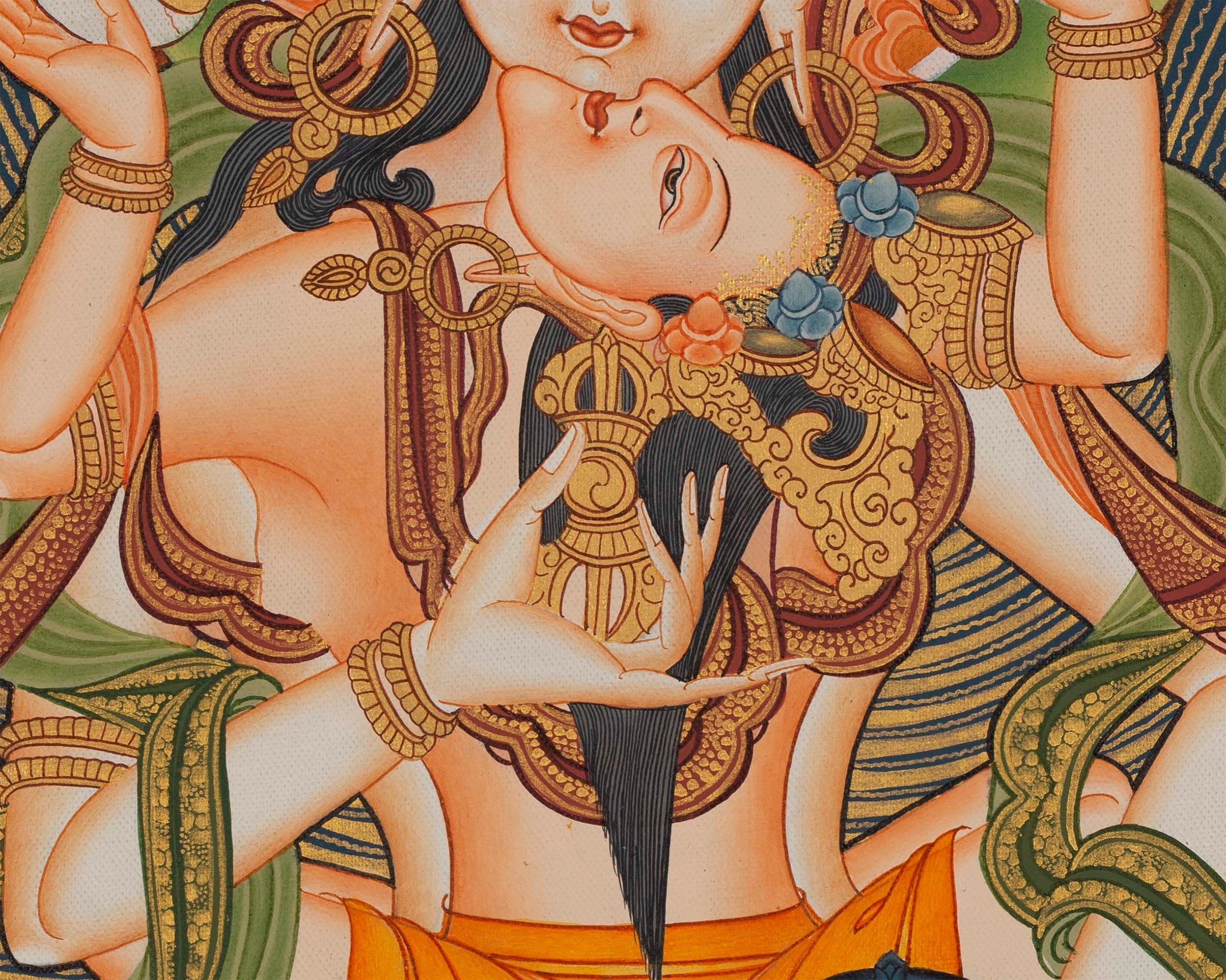 Vajrasattva Yab Yum Thangka | Buddhist Thanka Painting For Shrine Altar