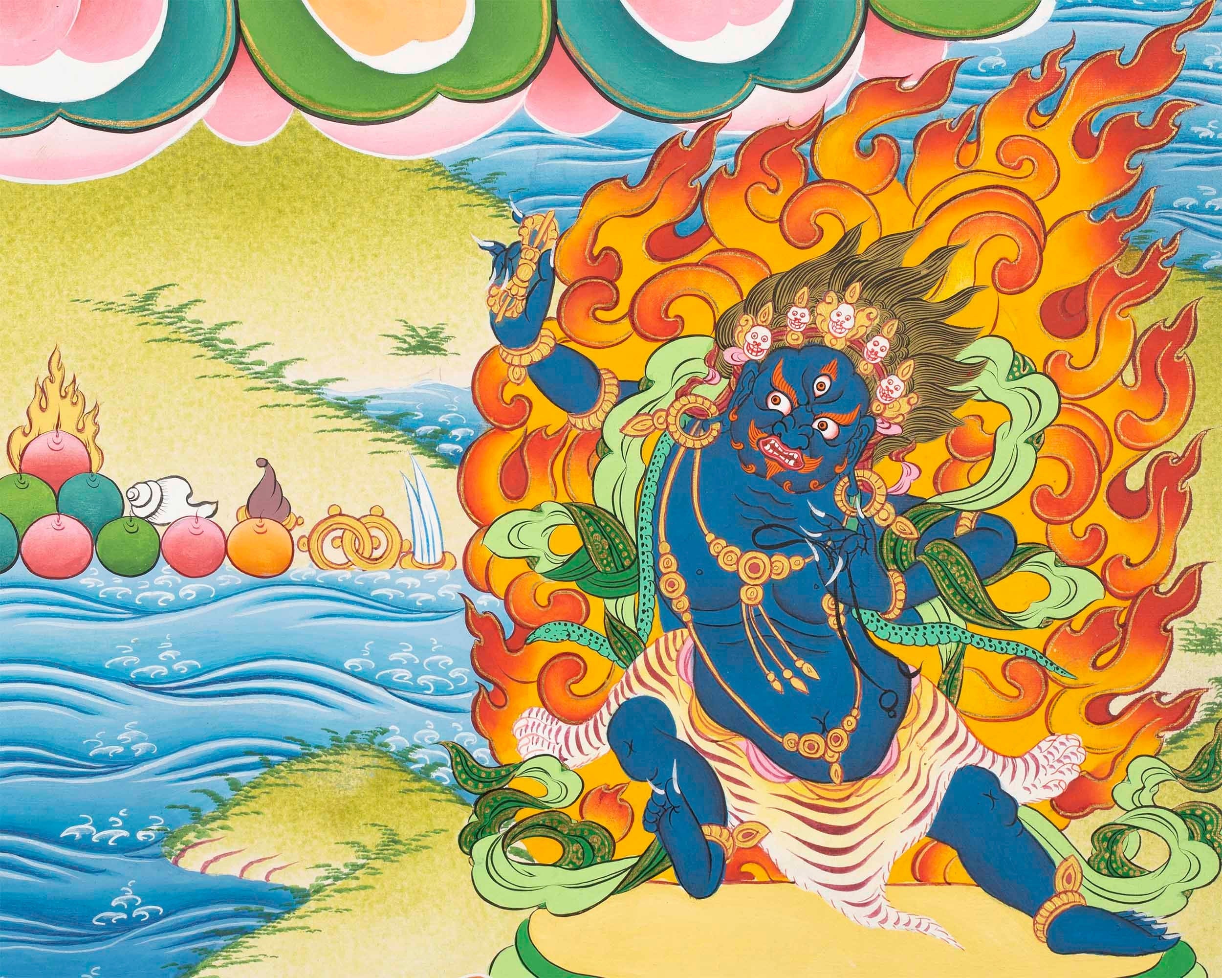 Manjushri Thangka  | Flanked By Avalokiteshvara And Vajrapani