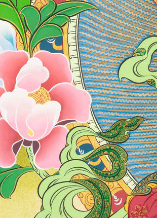Manjushri Thangka  | Flanked By Avalokiteshvara And Vajrapani