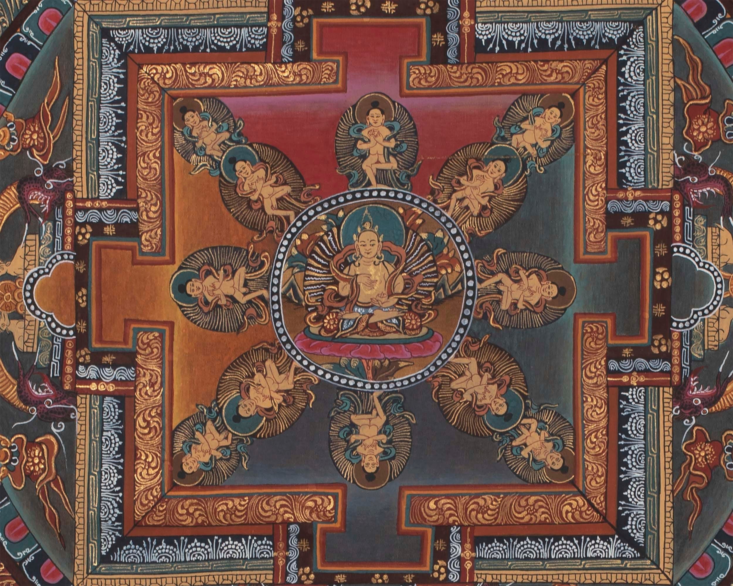 Vintage Mandala with Guhyasamaja , Chakrasamvara and Mahakalas
