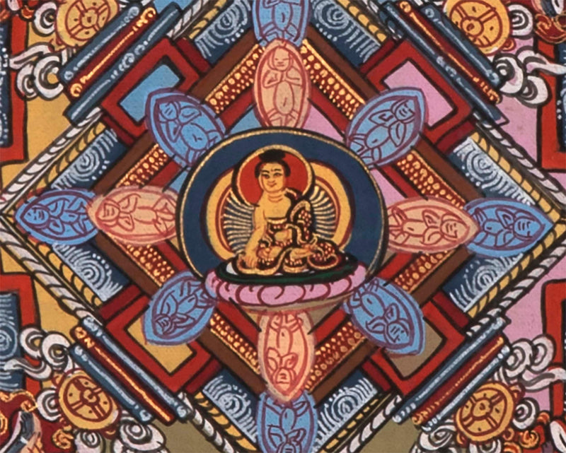 Gold Buddha Mandala Thangka | Original Hand Painted Small Sized Buddhist Thangka |  Tibetan Wall Decoration Painting | 43x33 CMS