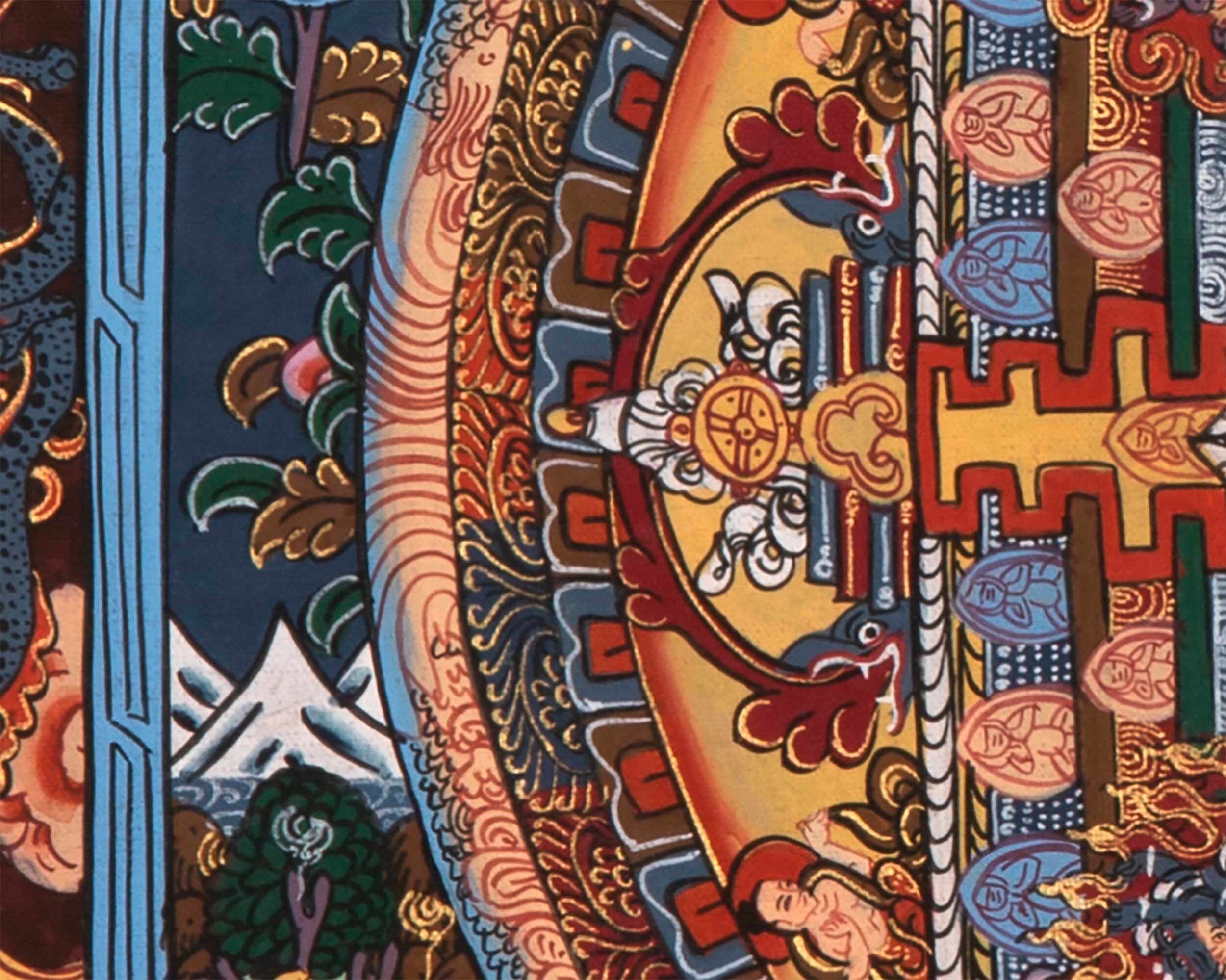 Gold Buddha Mandala Thangka | Original Hand Painted Small Sized Buddhist Thangka |  Tibetan Wall Decoration Painting | 43x33 CMS