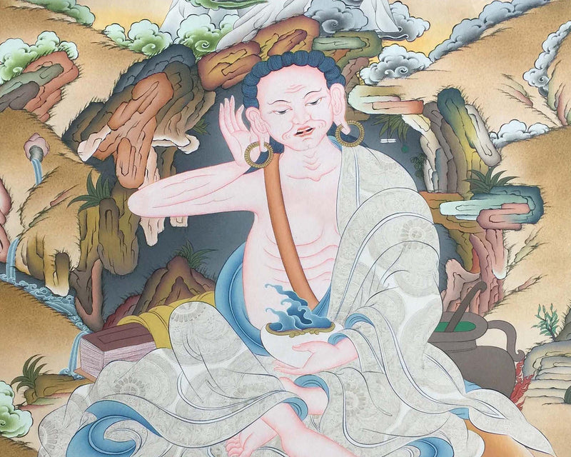 Milarepa Thangka Painting | Mahasiddha Jetsun Meelarepa | Wall Hanging Decor