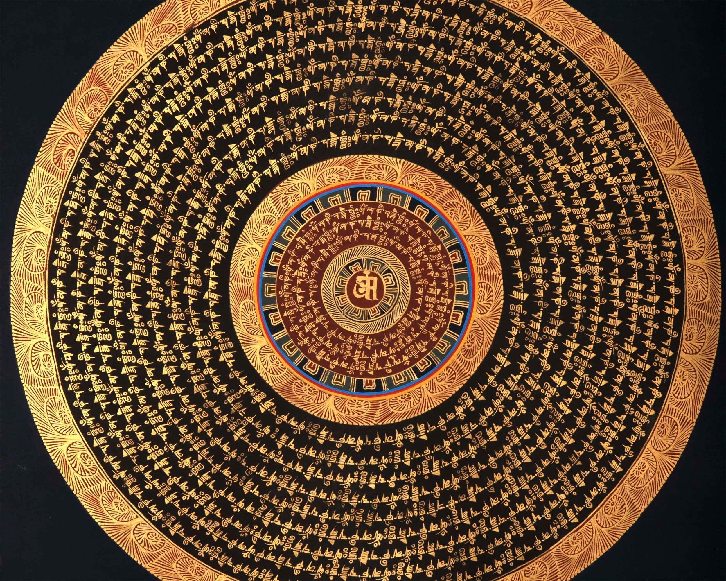 Gold Mantra Mandala | Mandala Thanka
