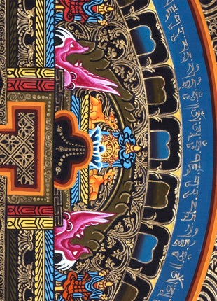 Buddha Shakyamuni Mandala Thangka Painting | Himalayan Buddhist Art  of Buddha On Lotus Throne  | 24 K Gold Work On Black  Base Color