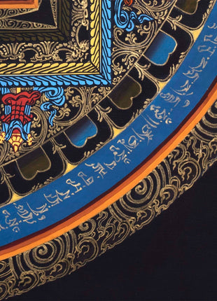 Buddha Shakyamuni Mandala Thangka Painting | Himalayan Buddhist Art  of Buddha On Lotus Throne  | 24 K Gold Work On Black  Base Color