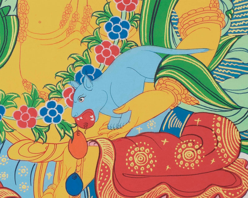 Tibetan Kubera Thangka | Dzambala Thangka Art | Original Hand Painted Wall Decor