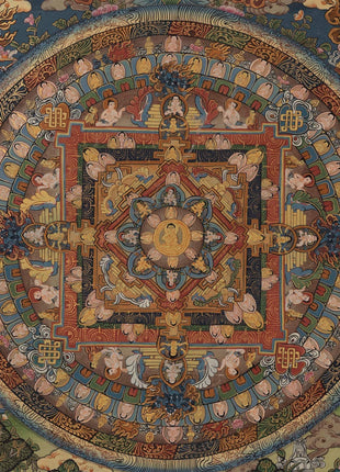 Hand Painted Mandala | Thanka with Brocade Mounted