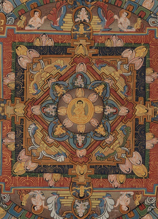 Hand Painted Mandala | Thanka with Brocade Mounted