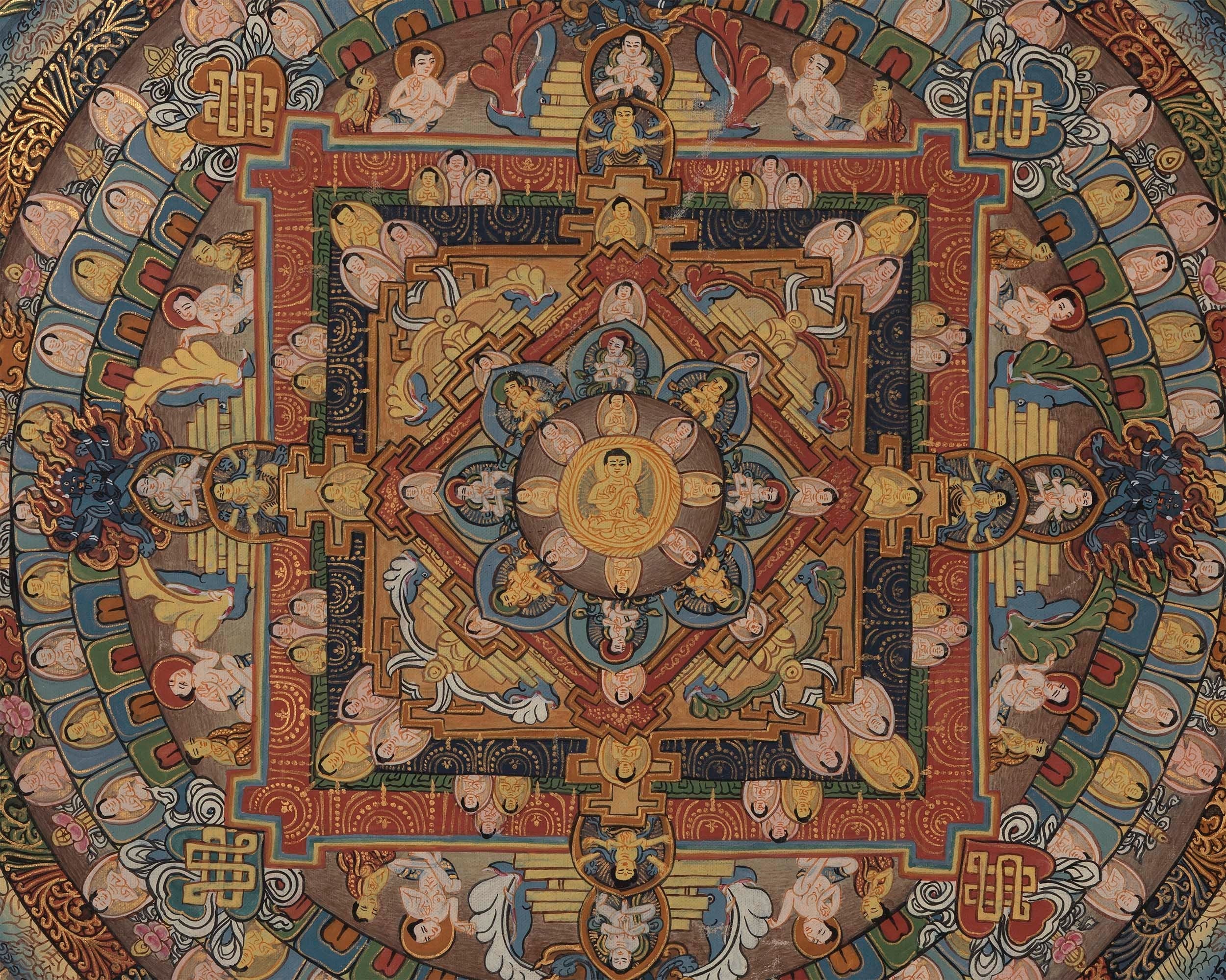 Hand Painted Mandala | Thanka with Brocade Mounted