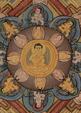 Hand Painted Mandala | Thanka with Brocade Mounted