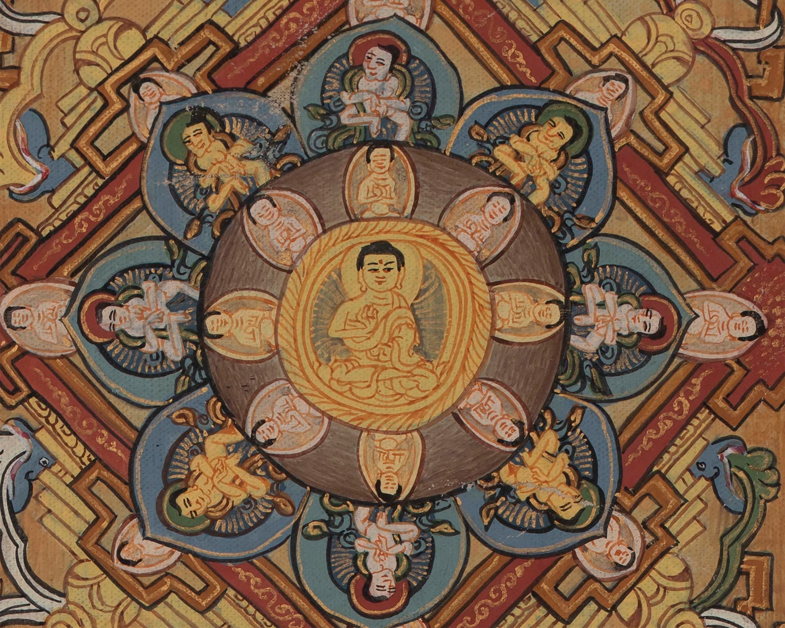 Hand Painted Mandala | Thanka with Brocade Mounted