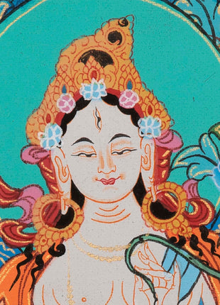 Vintage White Tara Thangka | Tibetan Wall Hanging