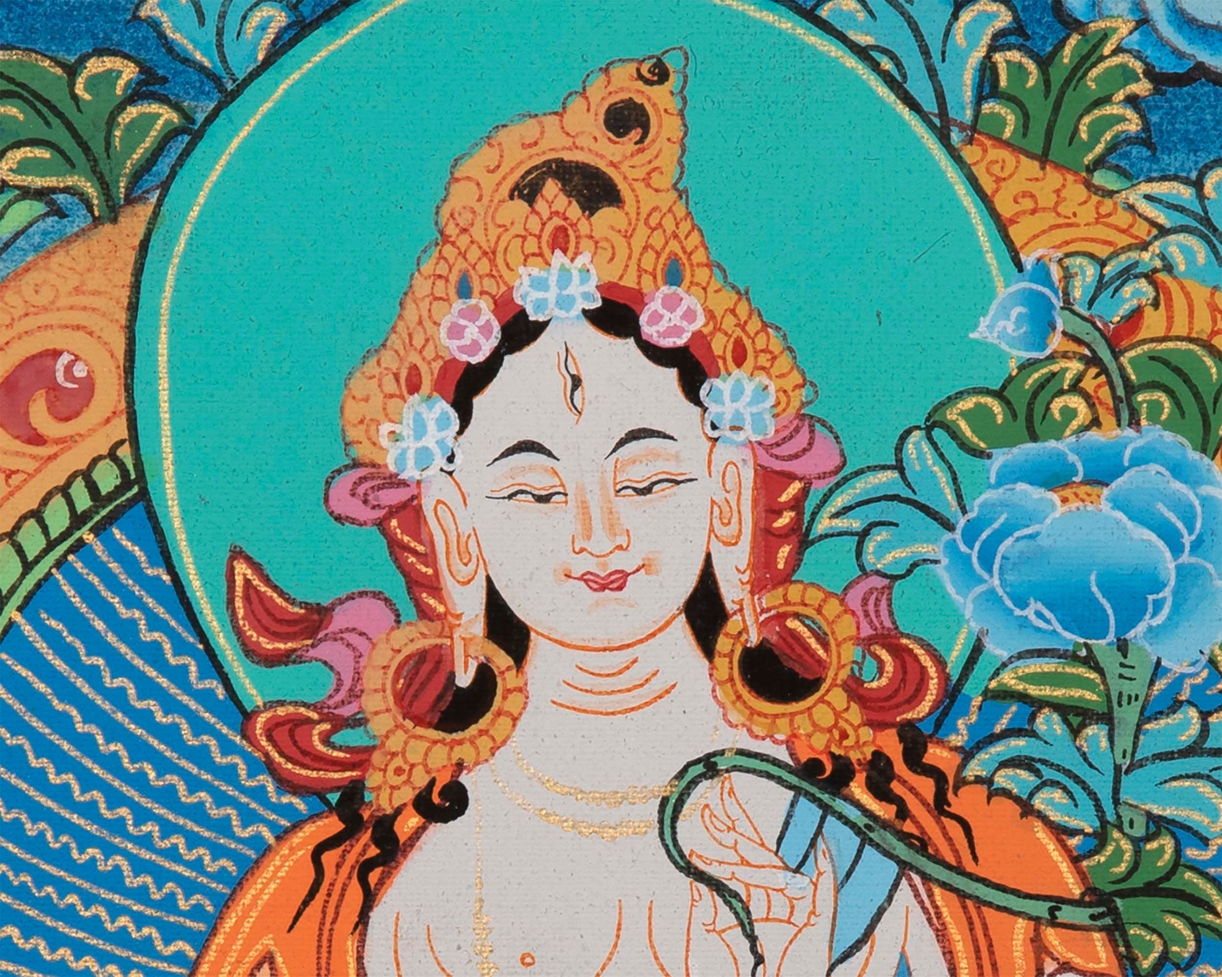 Vintage White Tara Thangka | Tibetan Wall Hanging