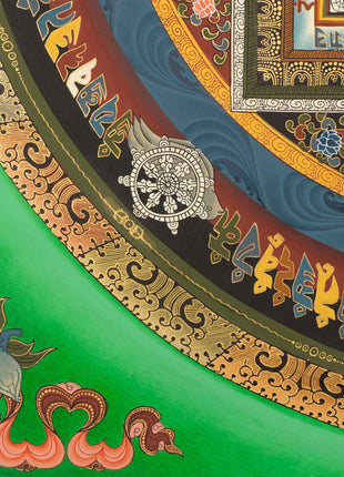 Green Kalachakra Mandala Thangka | Tibetan Buddhist Artwork | Wall Hanging Decoration