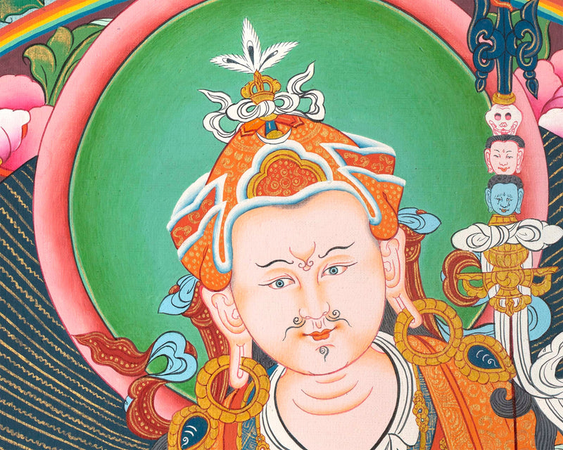 Guru Padmasambava Thangka | Tibetan Master Hand Painting | Religious Wall Decor