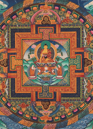 Five Dhyani Buddha Mandala | Vintage Handmade Thangka Painting