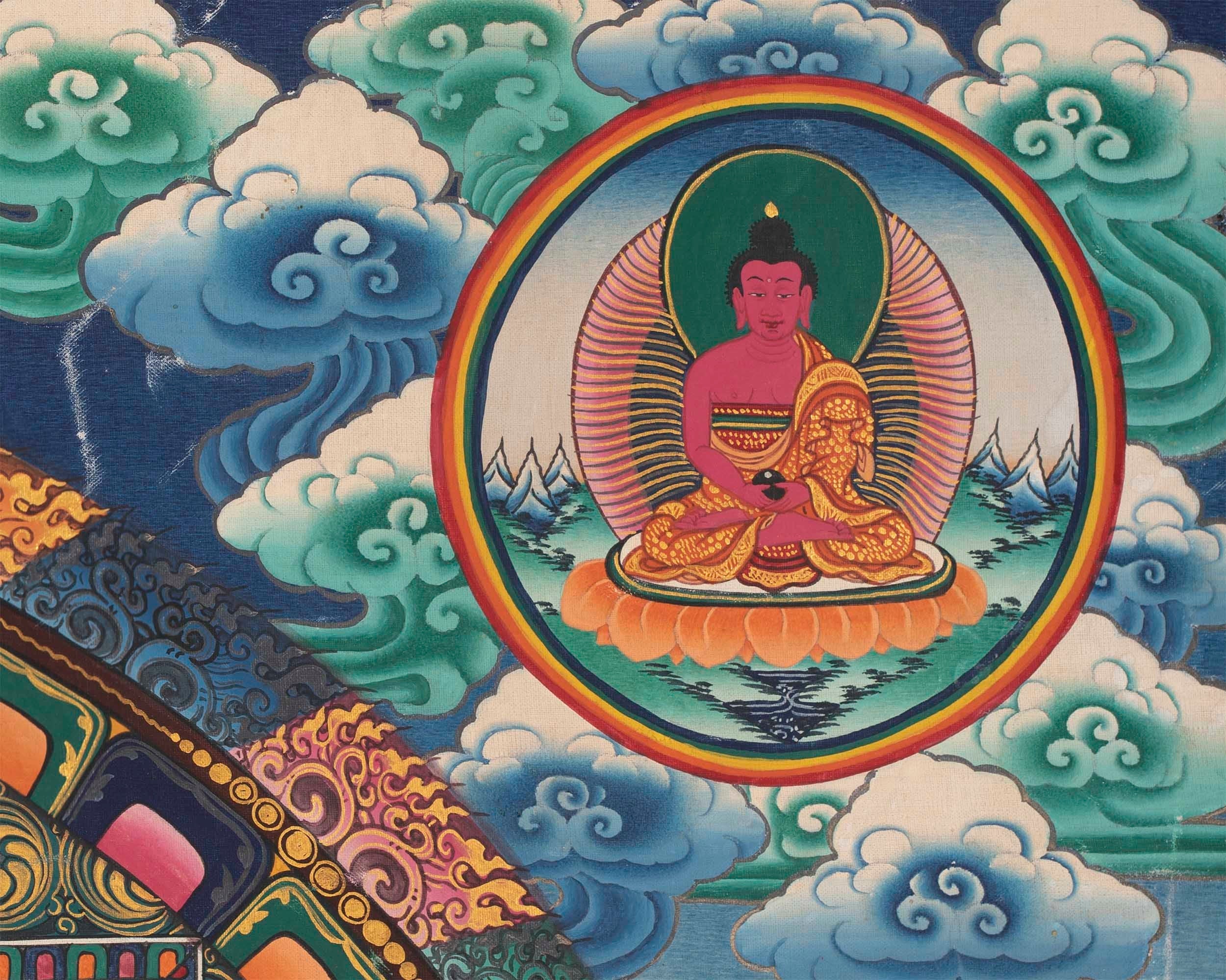Five Dhyani Buddha Mandala | Vintage Handmade Thangka Painting